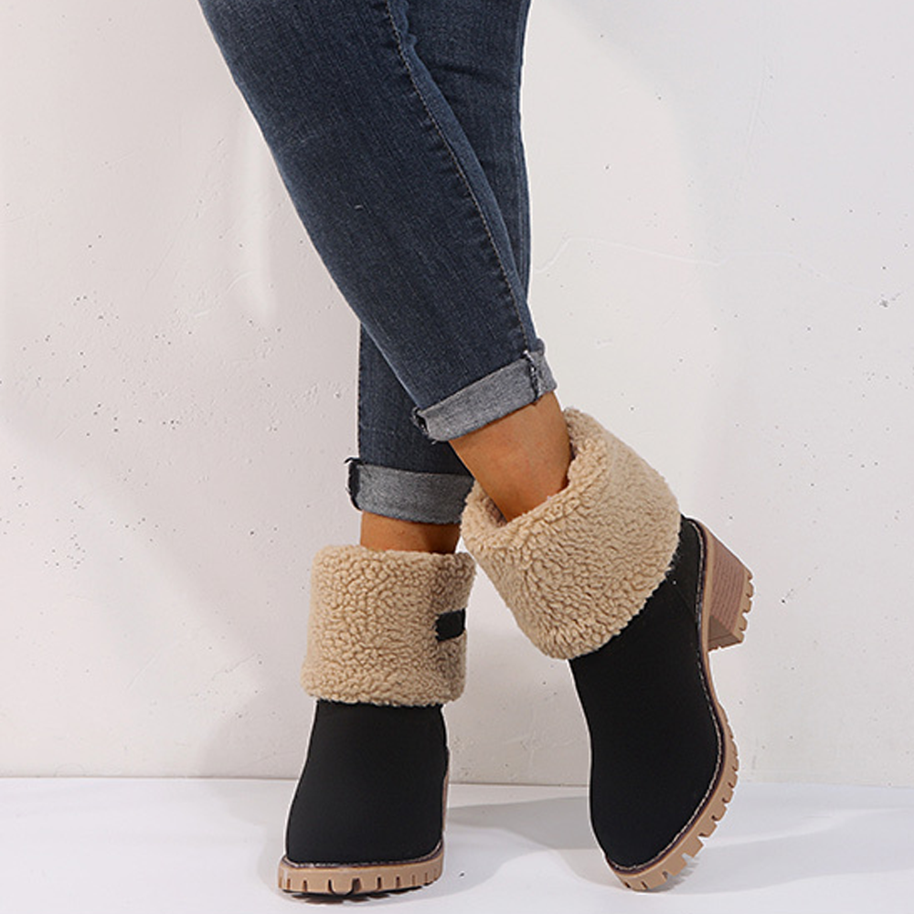 Fur Lining Snow Boots Block Heel