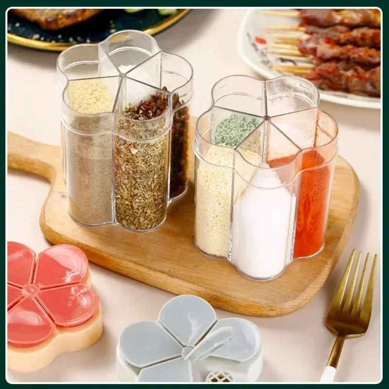 SpiceGo 5-in-1 Portable Seasoning Jar – Compact Multi-Compartment Spice Organizer for Kitchen & Camping