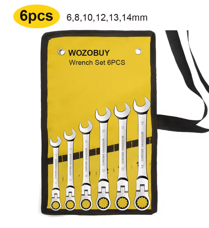 Metric Ratcheting Combination Wrench Set with Flex Head and Carrying Bag