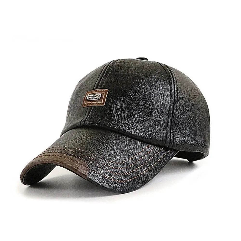 Men Leather Adjustable Winter Baseball Cap