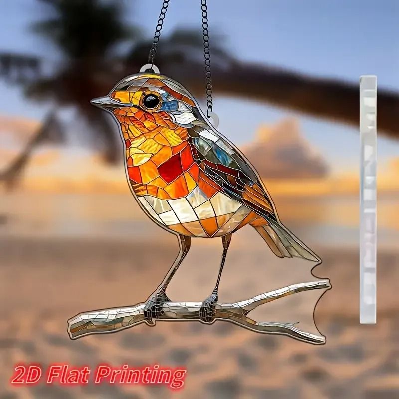 2D Flat Acrylic Robin Sun Catcher (8x8 in) for Kitchen & Garden Wall Decor