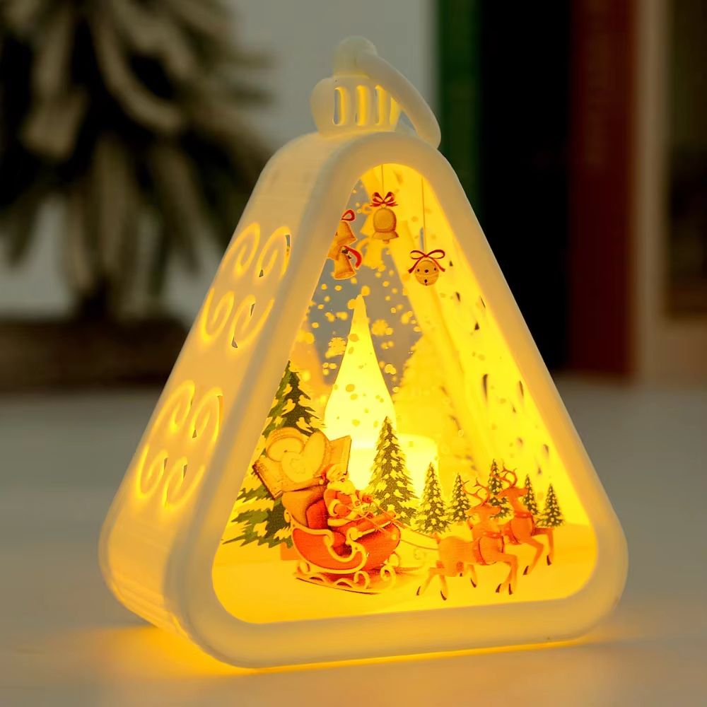 FestiveGlow LED Triangle Lantern – Santa & Snowman Christmas Table Lamp