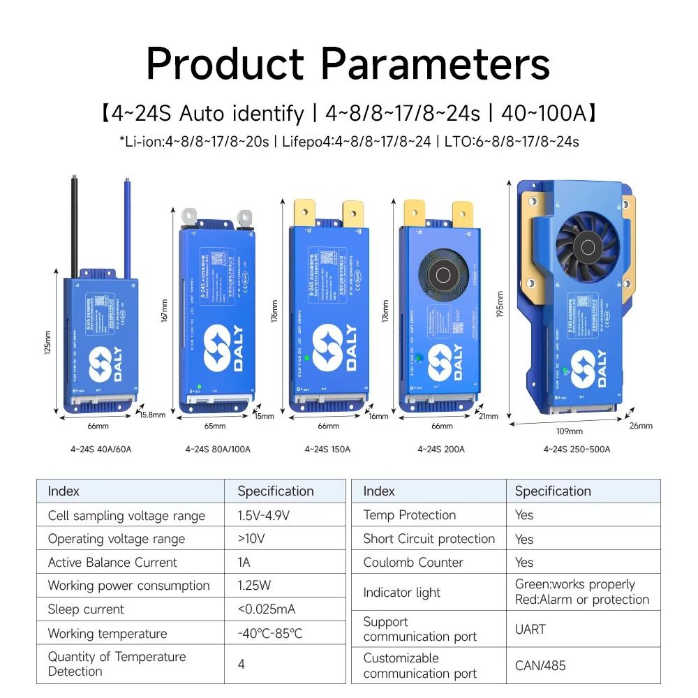 Smart BMS with Bluetooth and WiFi Active Balance Protection