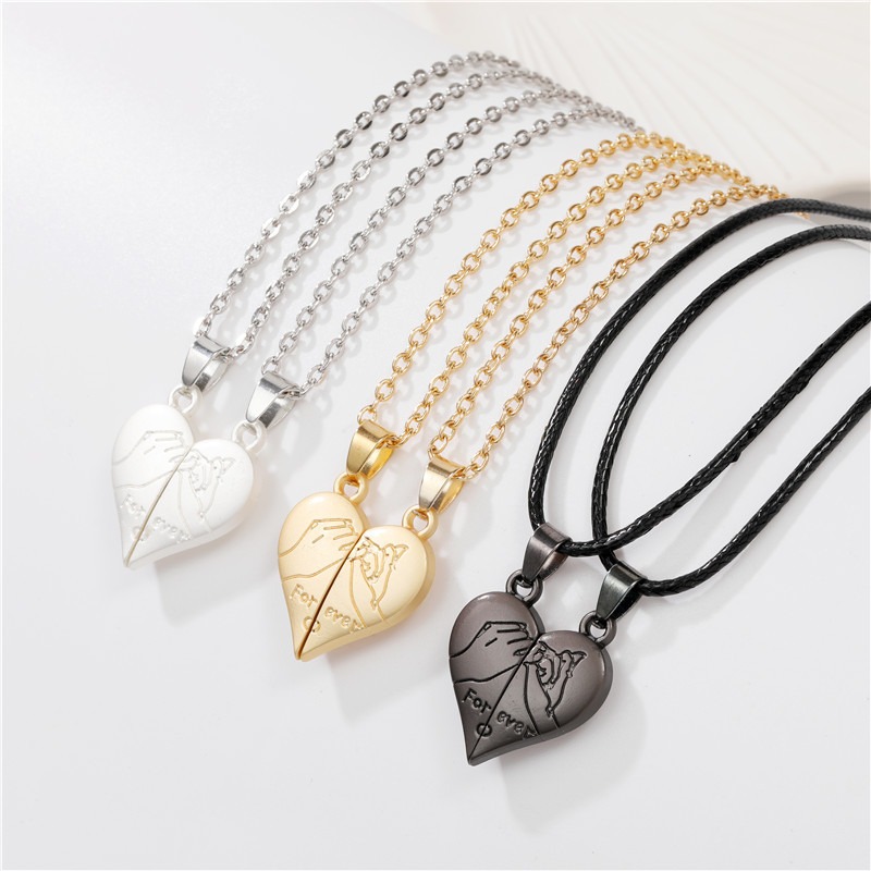 Couple Pendant Necklace Electrocardiogram, Magnetic Heart Pendant Splicing Necklace, Simple Quality Valentines Day Gift