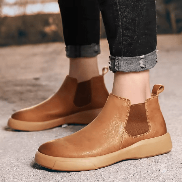 ArcticGuard Mens Fur Lined Leather Chelsea Boots – Winter High Top Casual Outdoor Work Shoes