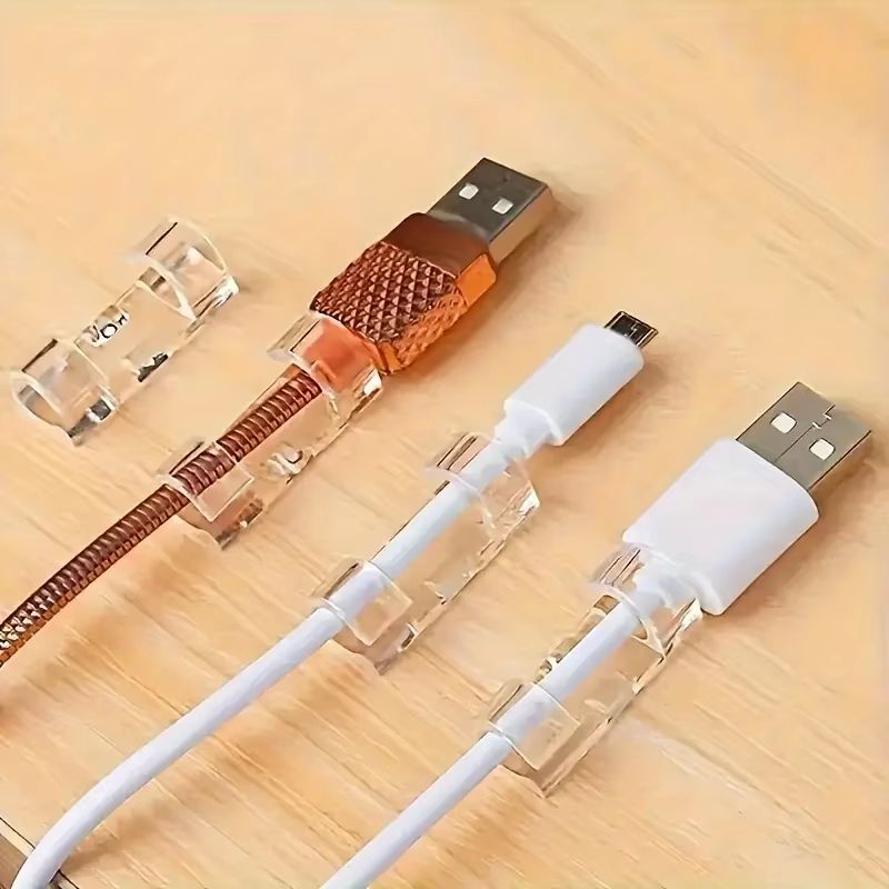 Clear Plastic Cable Clips Transparent Wire Organizers with Adhesive Backing (200/10 Pieces)