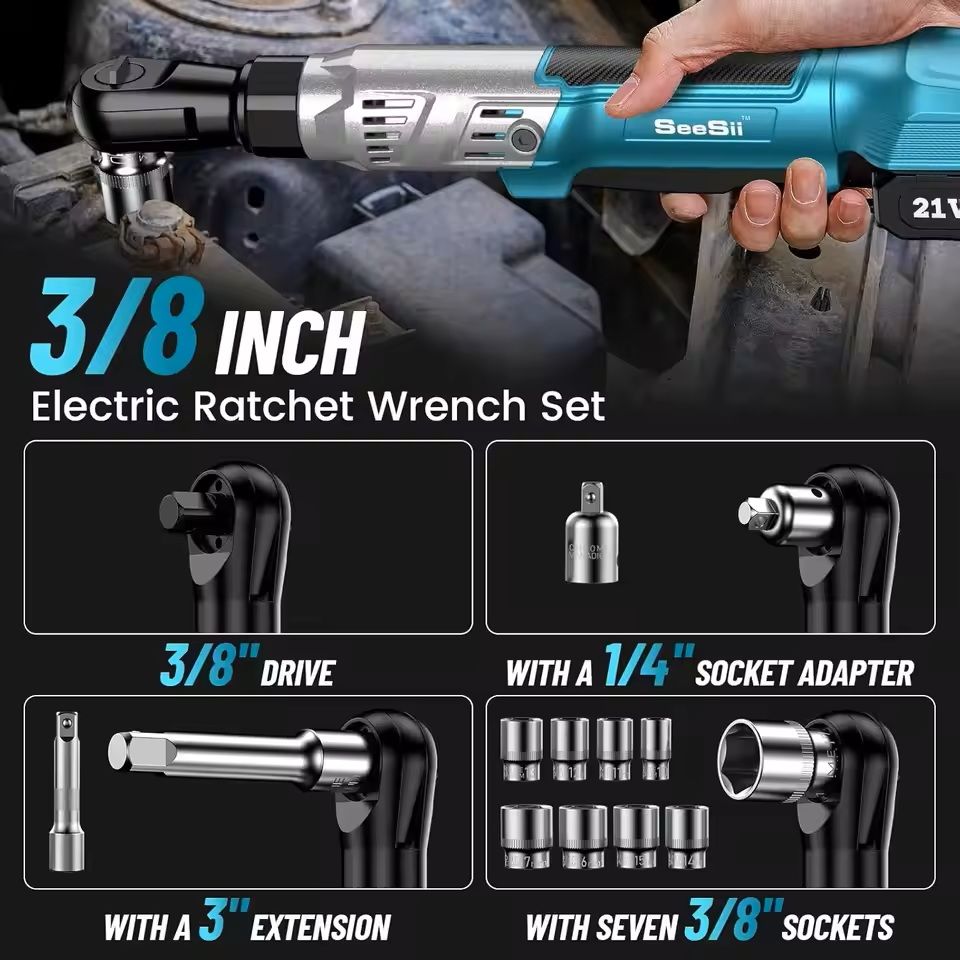 Cordless Power Ratchet Wrench Kit with Two Batteries and Variable Speed for Automotive and DIY Use