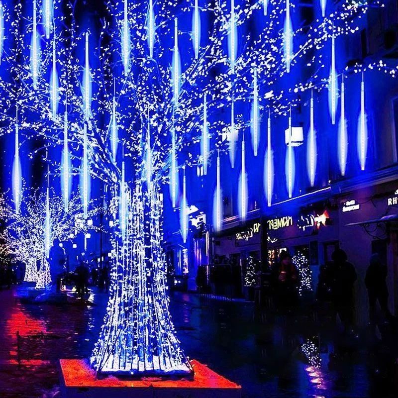 LED Dripping Icicle Lights for Rooflines & Porches, Snowfall Effect, Plug & Play