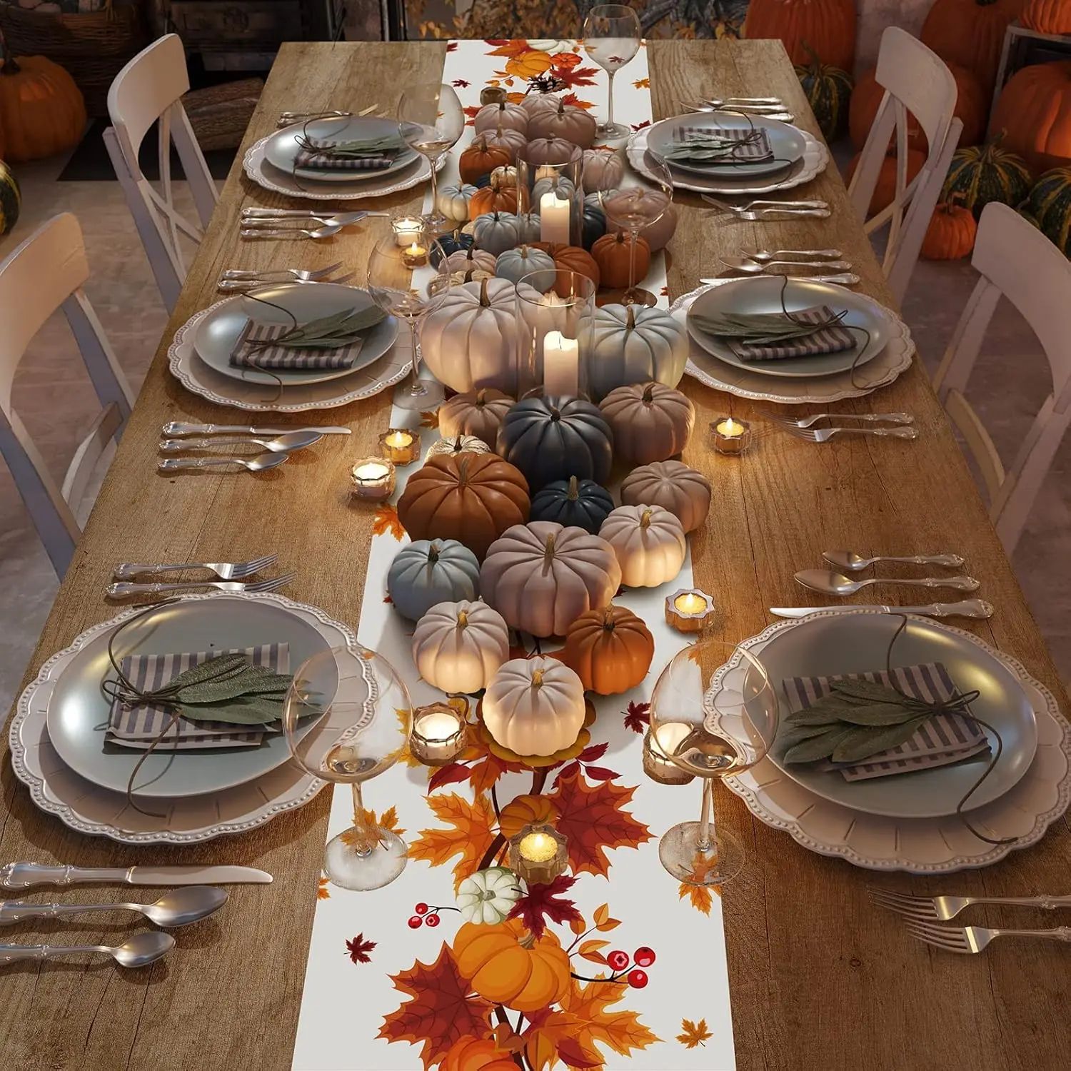 Thanksgiving Pumpkin Linen Table Runner