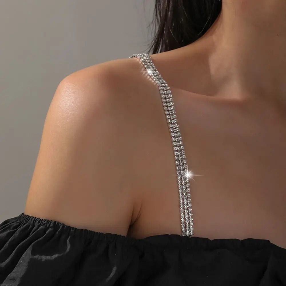 Rhinestone Bra Straps – Three-Row Adjustable Metal Underwear Straps – High-Yield Lingerie Interaction Hub