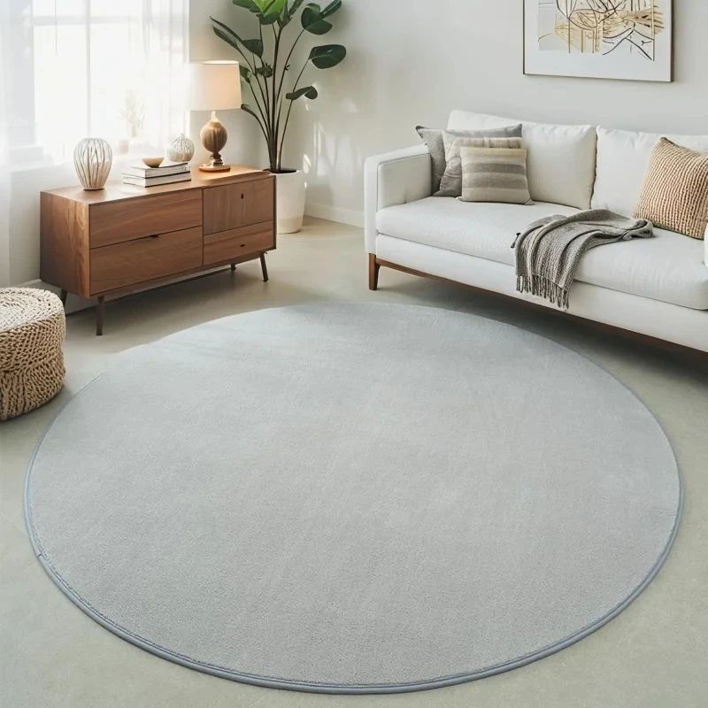 Round Coral Velvet Rug Soft Modern Living Room and Kids Carpet
