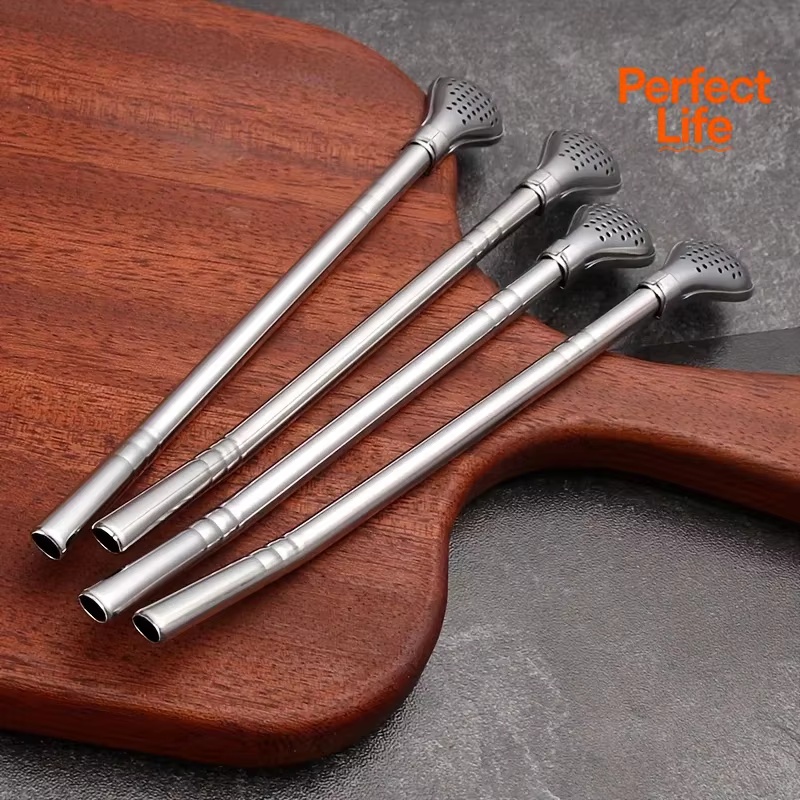 Cute Creative Stainless Steel Straw Spoon Multi-purpose Juice Milk Tea Spoon Coffee Stirring Spoon