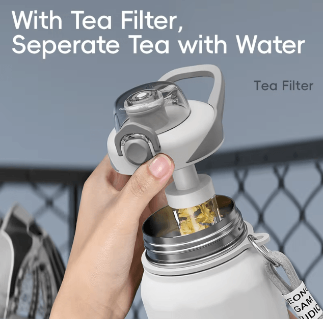 HydroCarry One-Button Thermos Bottle – Large Capacity Stainless Steel Vacuum Flask with Rope