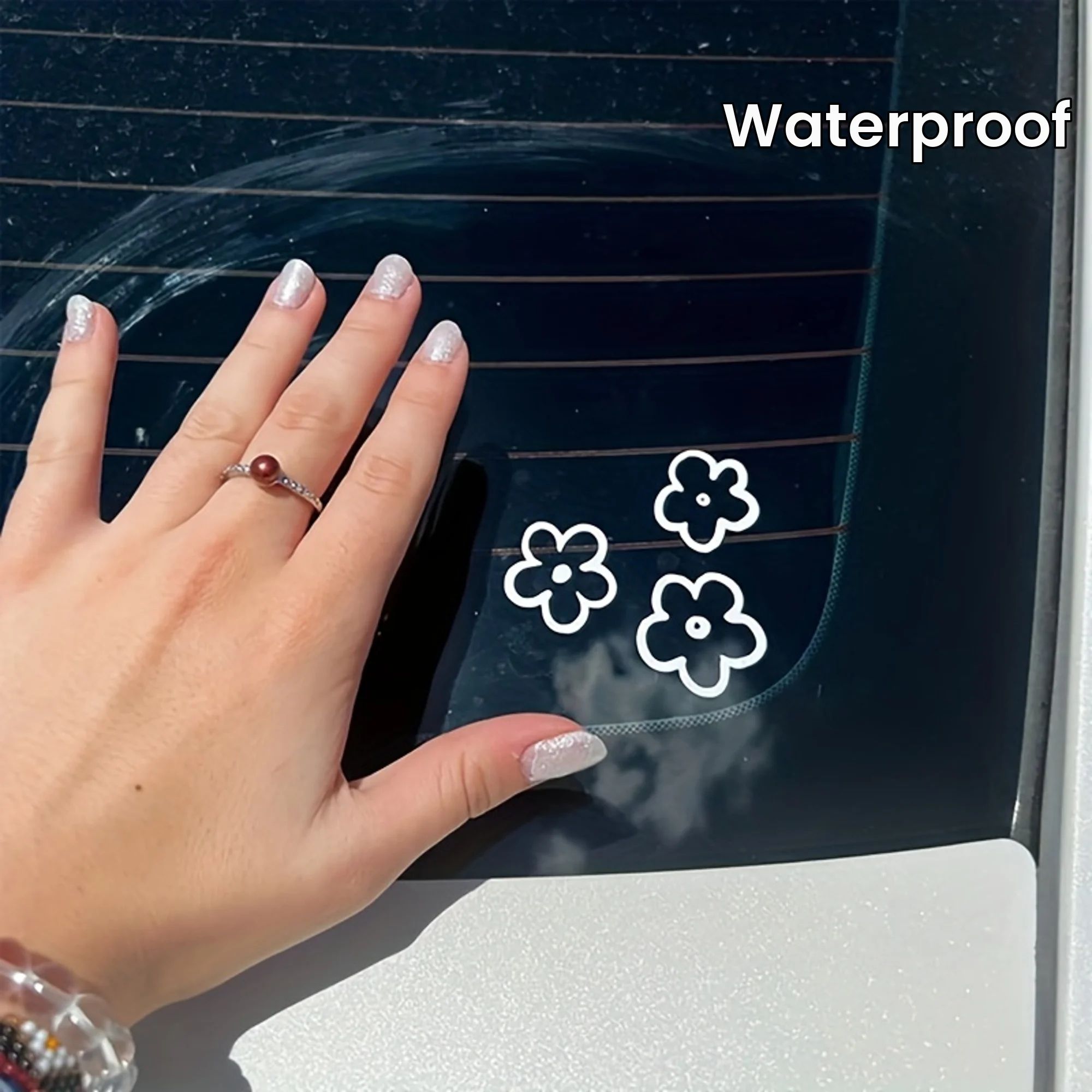 Flower Car Decal Set (3PCS) – Waterproof car mirror stickers & bumper decoration stickers for a Cute