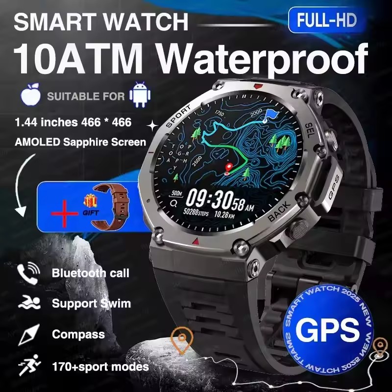 Military Smartwatch with Bluetooth & GPS, Waterproof Adventure Watch