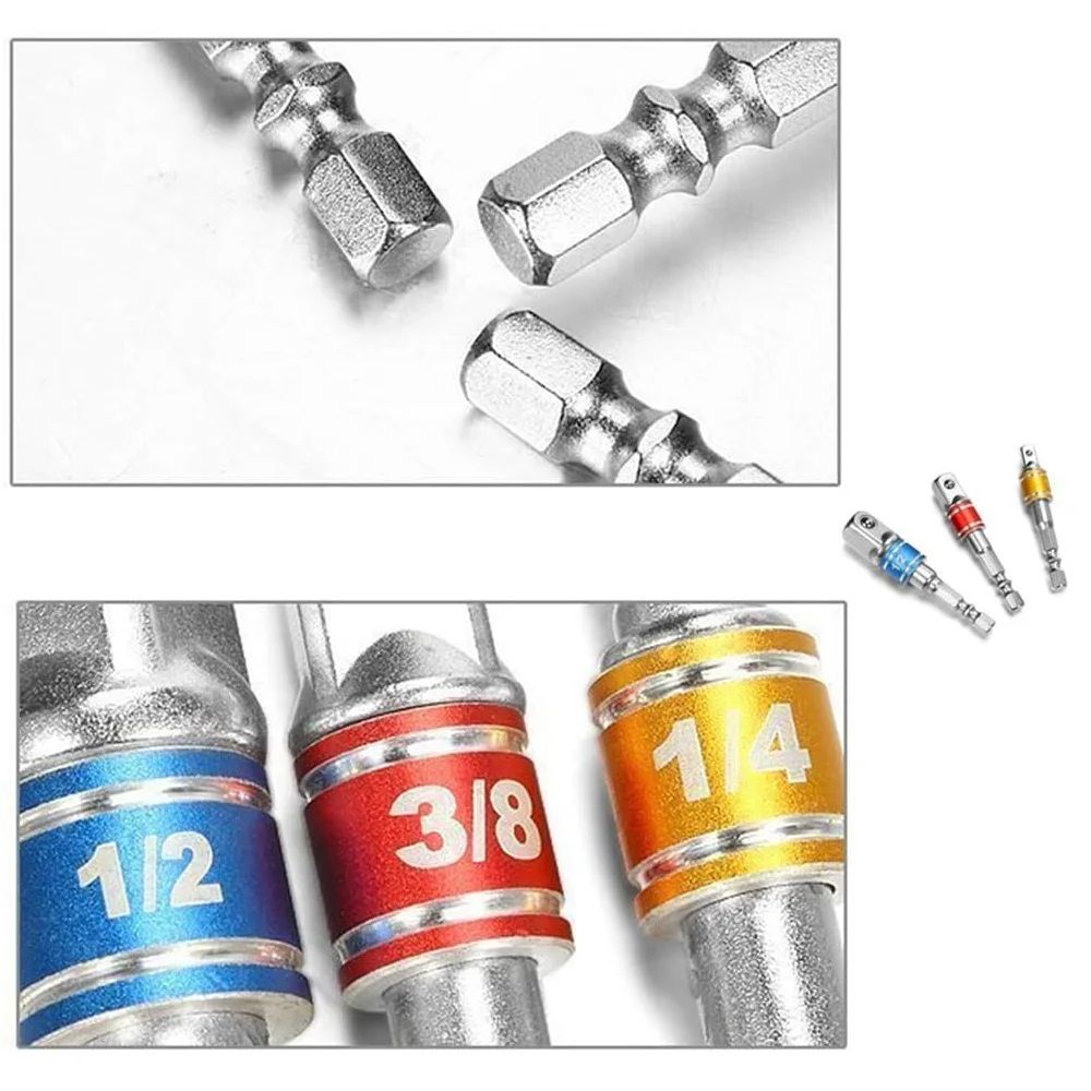Power Drill Hex to Square Wrench Adapter, Impact Driver Socket Extension Converter Set