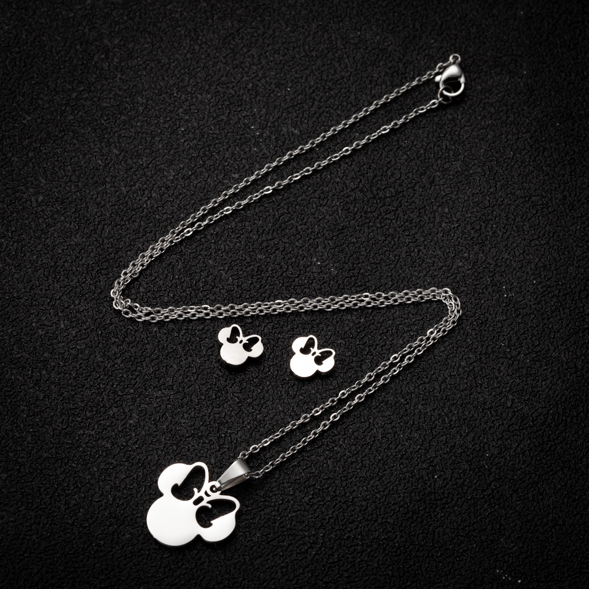 Minnie Mouse Stainless Steel Jewelry Set: Cute Mickey Head Stud Earrings & Necklace in Gold/Silver for Women/Girls Party