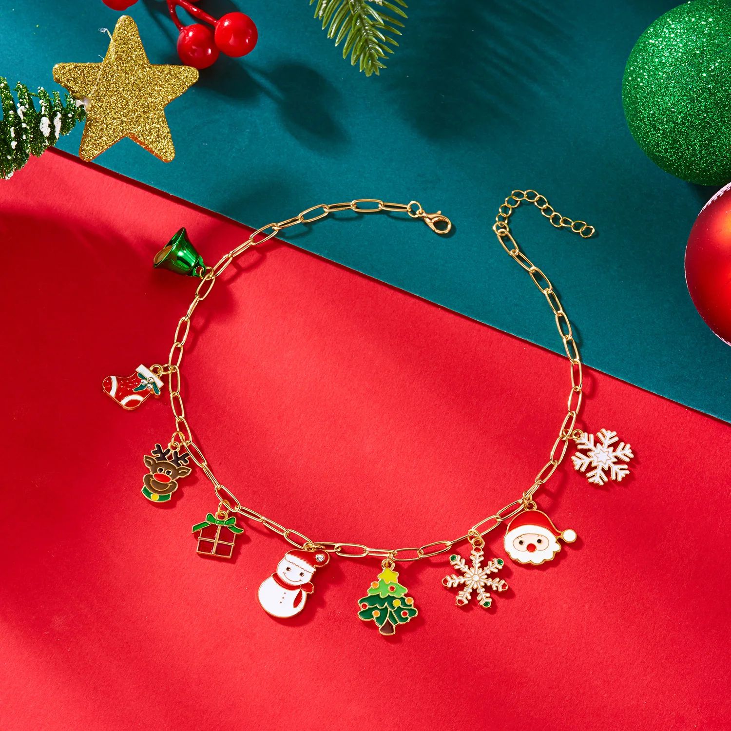 Rhinestone Christmas Tree Snowflake Pendant Necklace