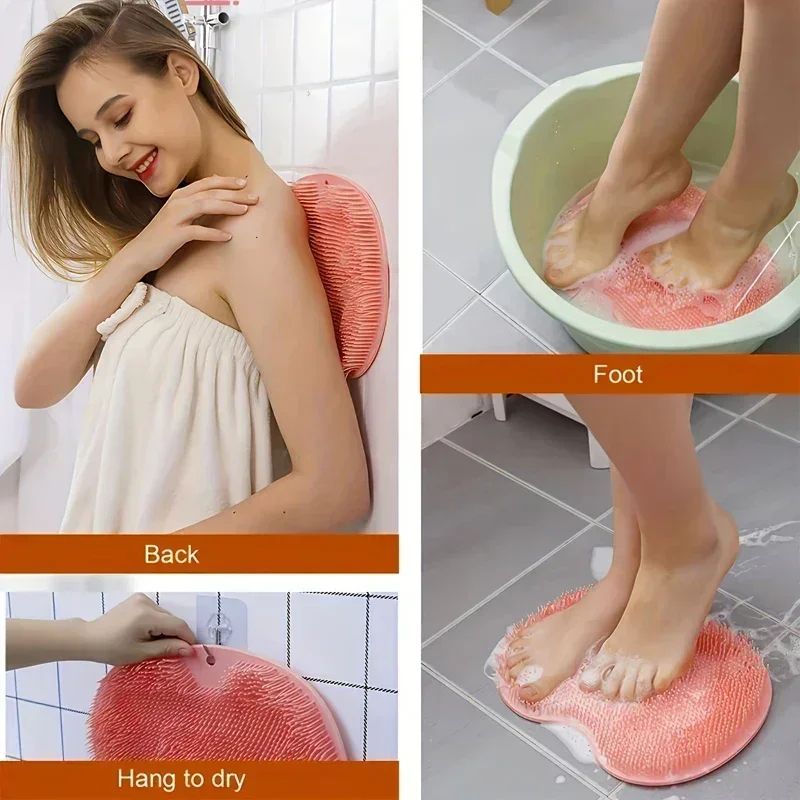 Silicone Foot Scrubber Mat Wall Mounted Shower Back and Foot Massage Cleaner