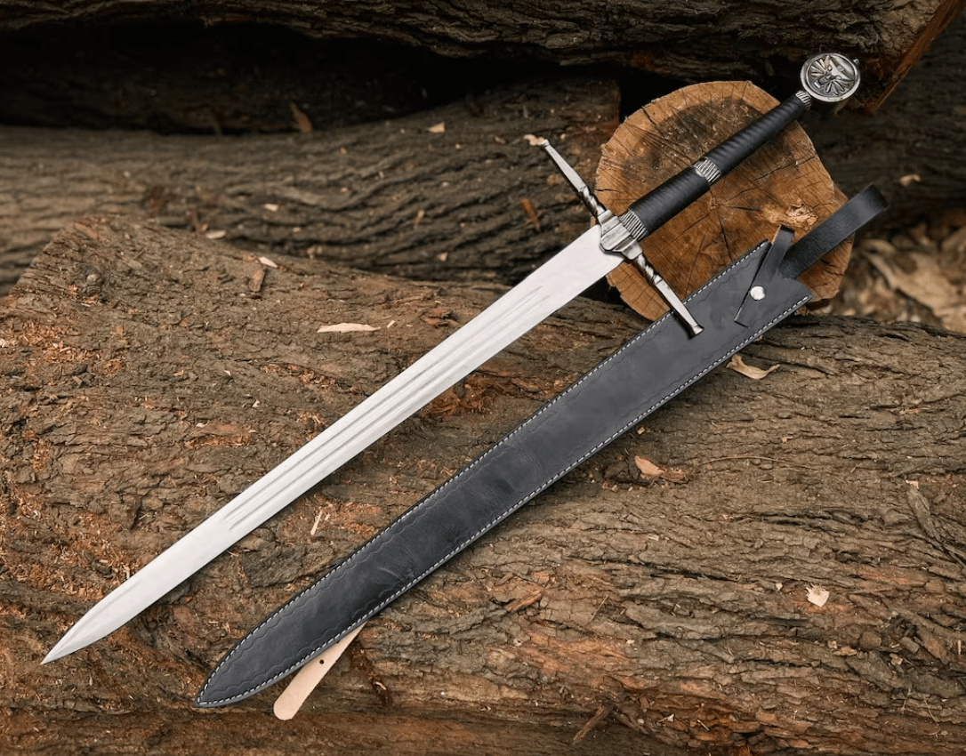Witcher 3 Sword Replica of Geralt of Rivia | Wolf-Themed Feline Steel & Silver Decorative Sword