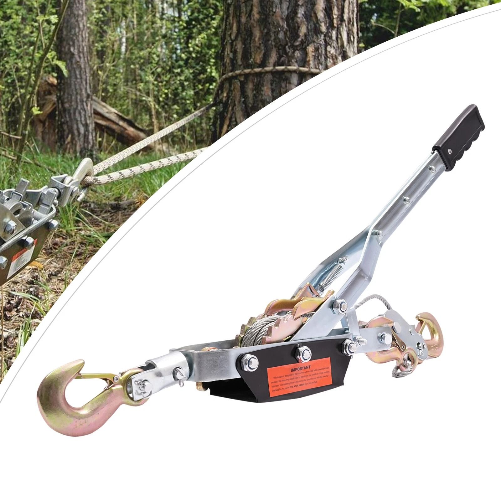 Heavy Duty Hand Puller Hoist, 5 Ton Cable Winch with 3 Hooks