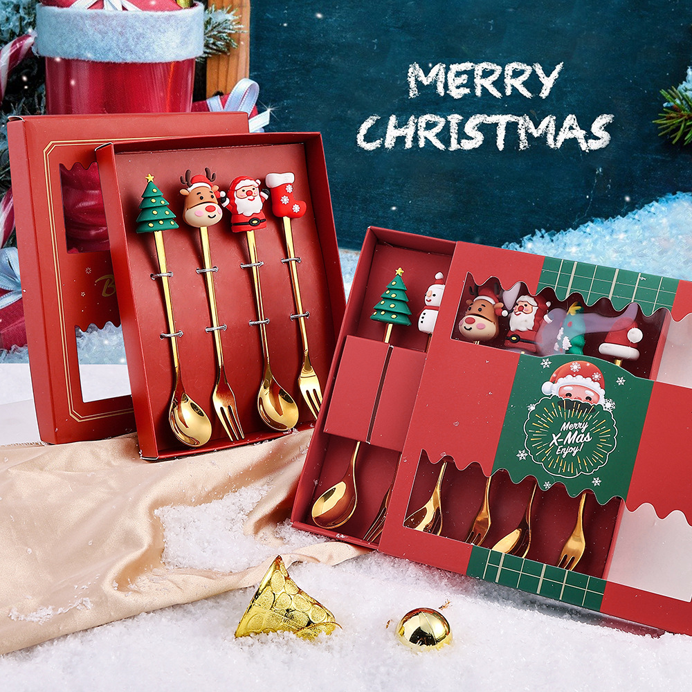 Stainless Steel Leeseph Spoons, Christmas Pendant Coffee Spoon, Tea Dessert Spoon, Xmas Party Gift Set