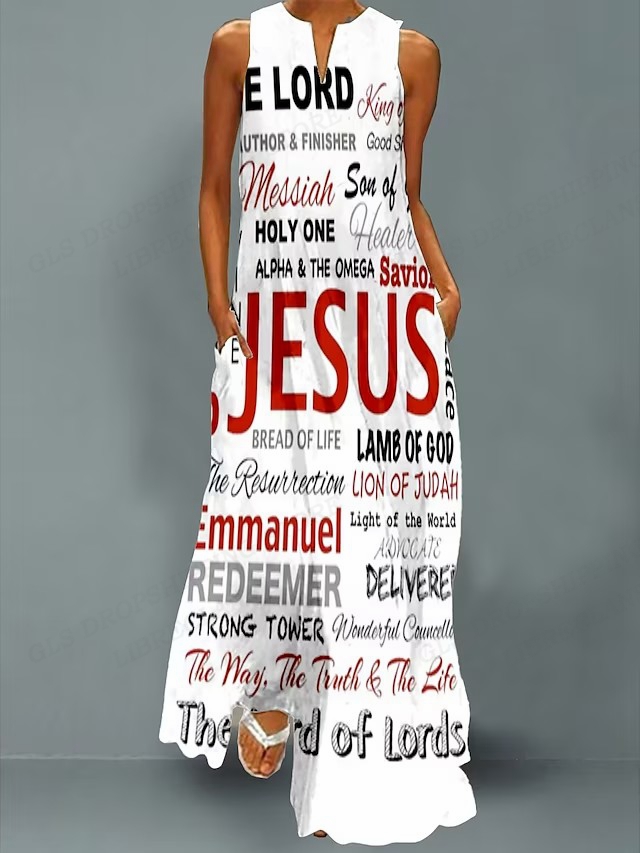 Christian Jesus Dress Women Fashion Casual Maxi Long Party Evening Dresses Letter Print Sundress Luxury Robes
