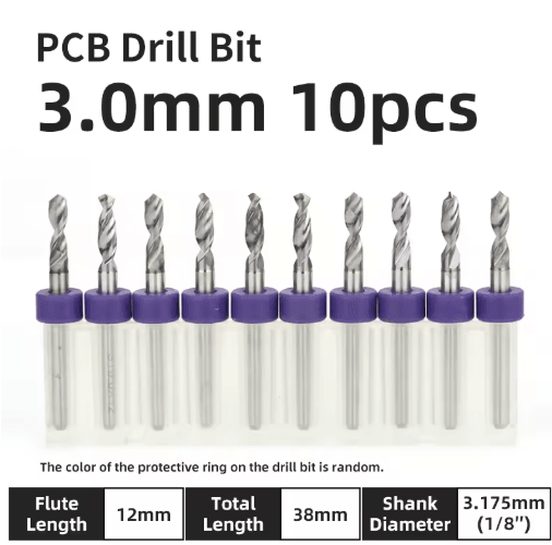 TOOLEYE Micro PCB Drill Bit Set – 10pcs Precision CNC Drills (0.1–3.175mm, 1/8 Shank)