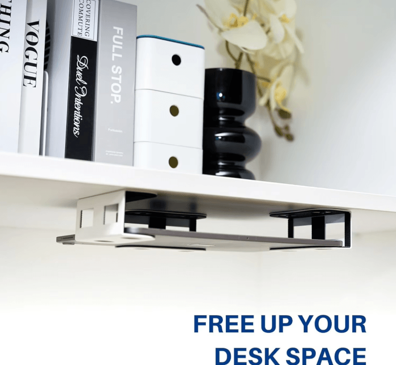 Under Desk Metal Laptop Mount Shelf Holder with Anti-Scratch Silicone for Mac Mini MacBook Keyboard