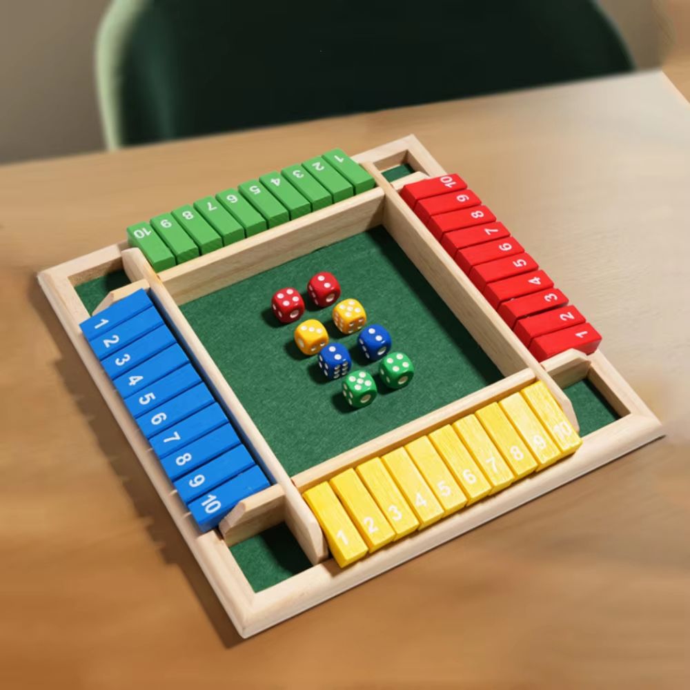 4 player board game shut the box game Wooden Arithmetic Dice Flip-Tile Set