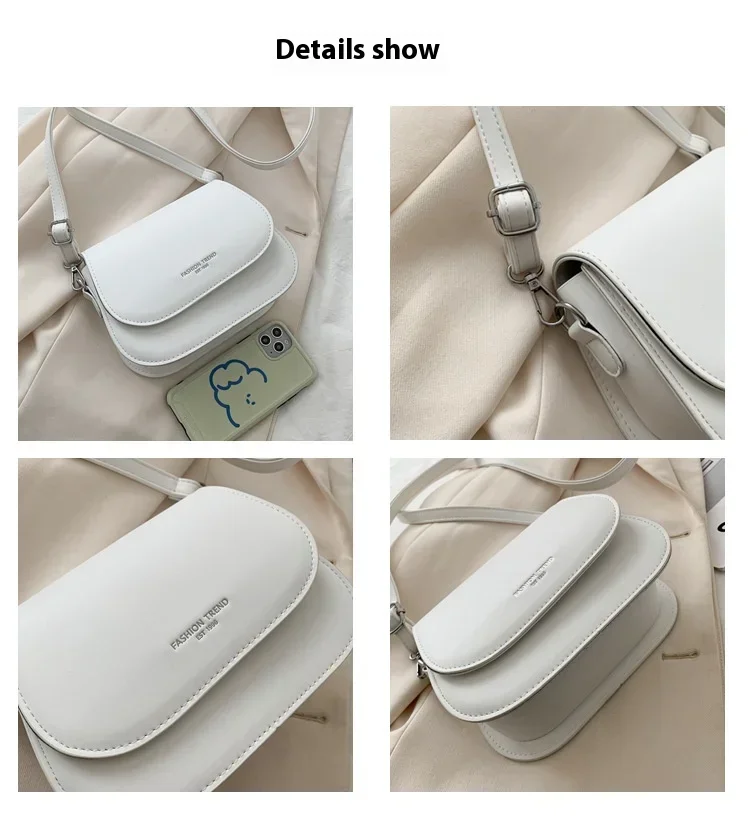 Trendy PU Leather Saddle Shoulder Bag for Women Fashionable Crossbody Flap Messenger Bag with Solid Color Design