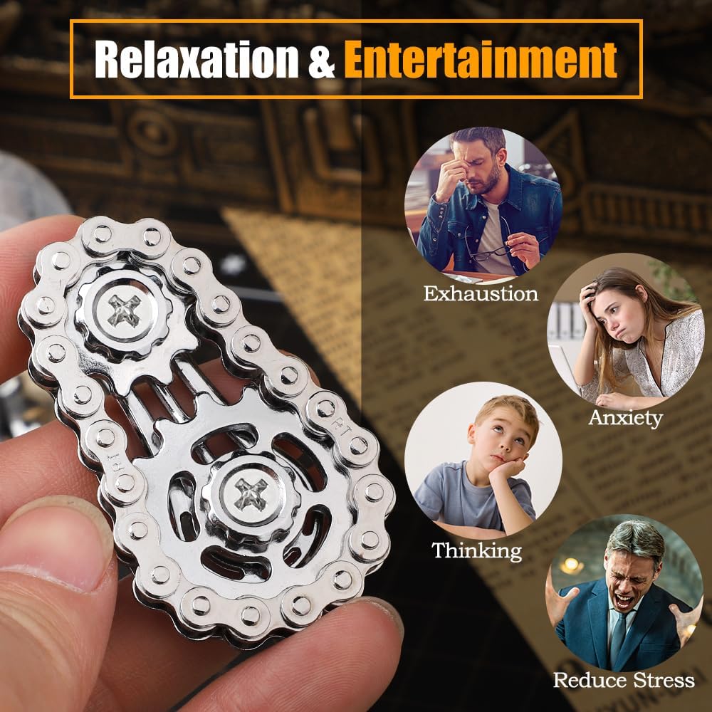 Antistress Cool Sprockets Fidget Gyro Spinner Anxiety Relief Metal Bike Chain EDC Toy