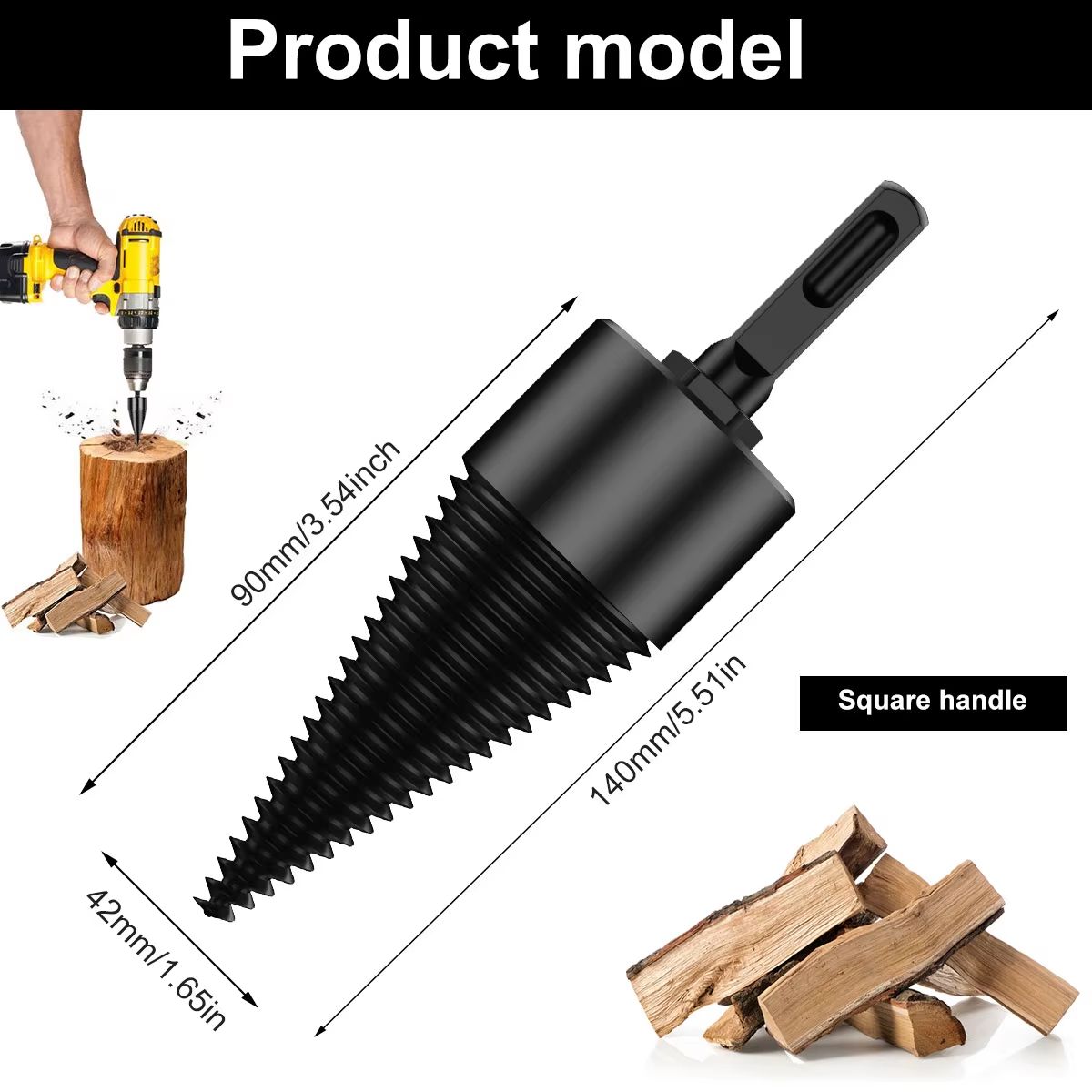 Heavy Duty Firewood Log Splitter Drill Bit High Carbon Steel Wood Splitting Cone (1/2/4PCS)