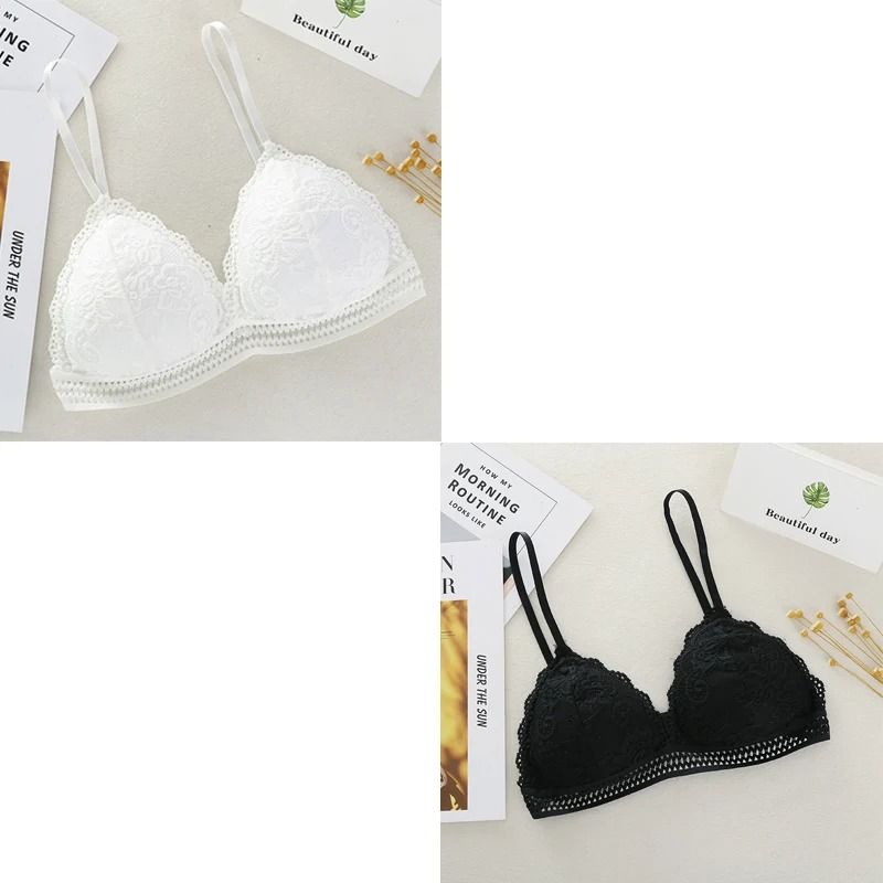 Womens Lace Bralette Bra Wirefree Deep V Lace Bra Soft Padded Triangle Cup Bralette