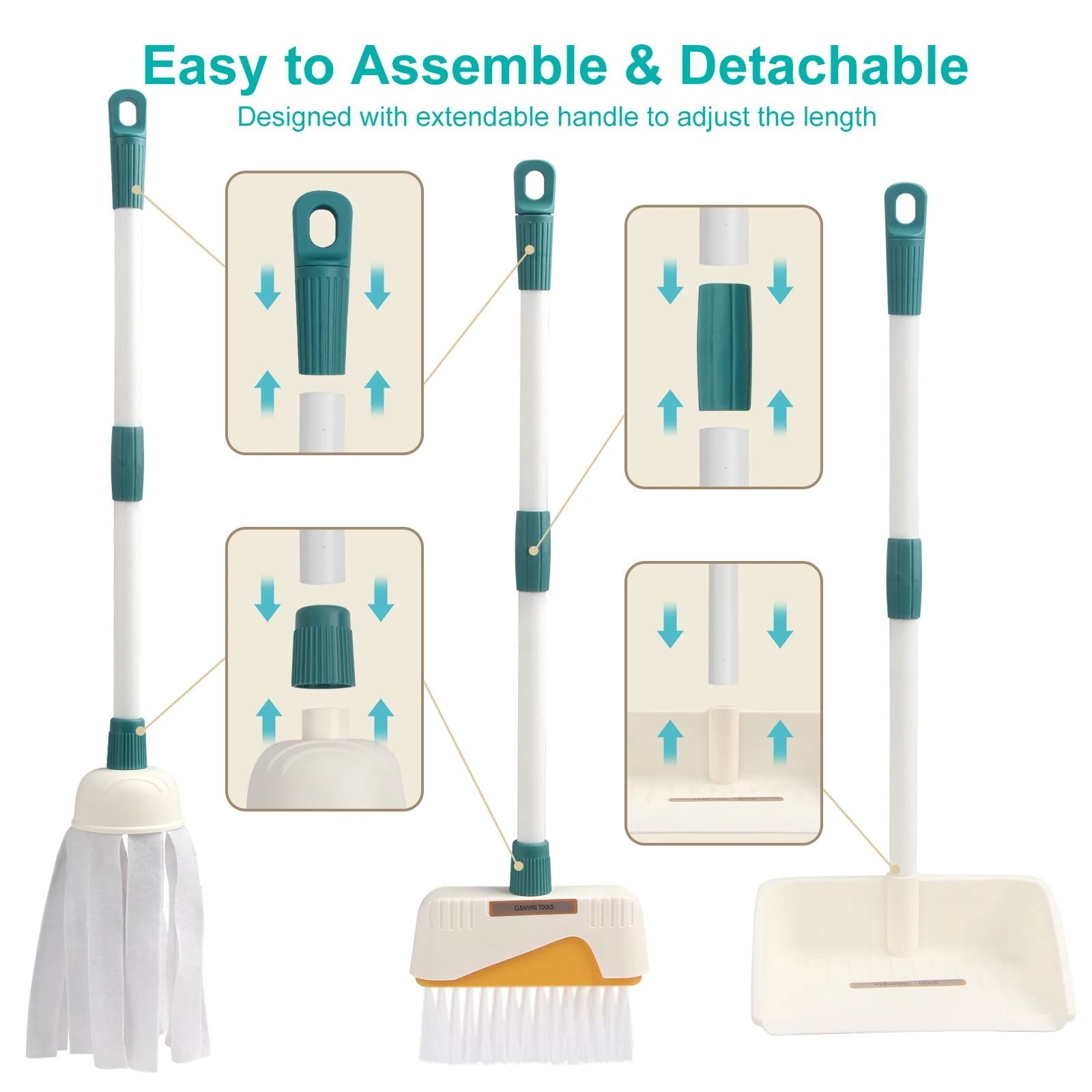 Kids Cleaning Set Play House Toy Pretend Cleaning Kit with Broom Mop and Bucket