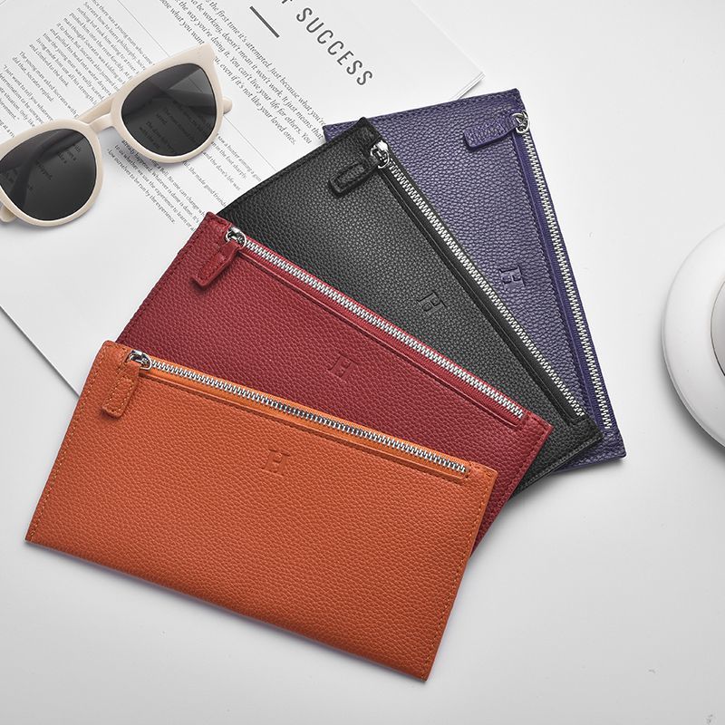 Women's Ultra-Thin Casual Zipper Wallet, New Leather Long Wallet, Soft Leather Clip Phone Holder and Cosmetic Bag