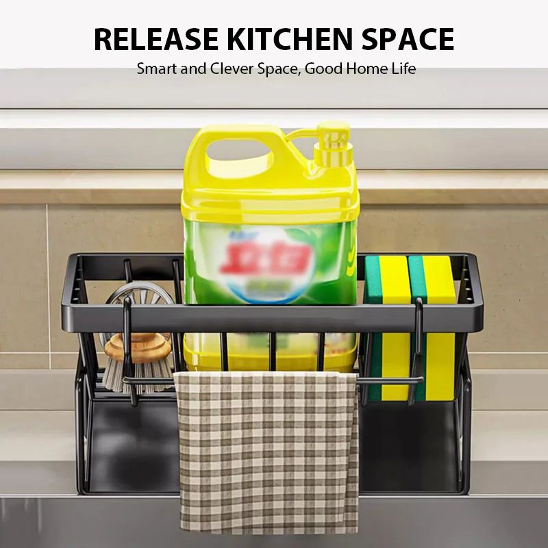 Multifunction Kitchen Sink Organizer with Drain Rack & Sponge Holder