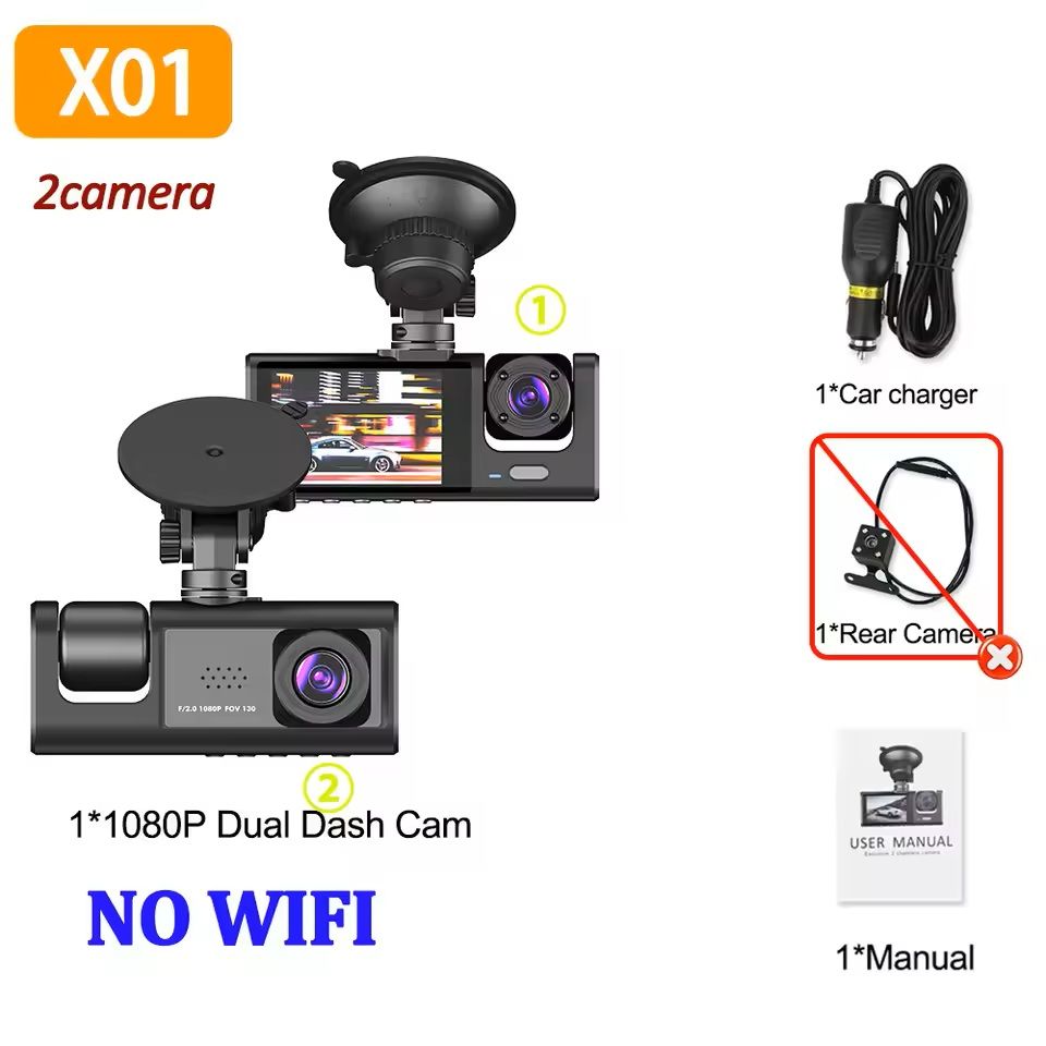 1080P Car Dash Cam with Front and Rear Cameras and Night Vision