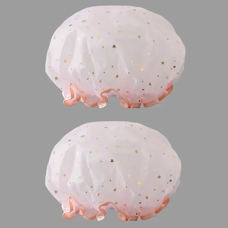Waterproof Double Layer Shower Cap Set
