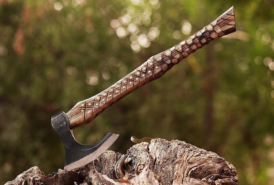 Hand-Forged Carbon Steel Axe | 18 Inch Hardwood Handle with Sharp Edge & Wide Head | Durable Outdoor & Woodworking