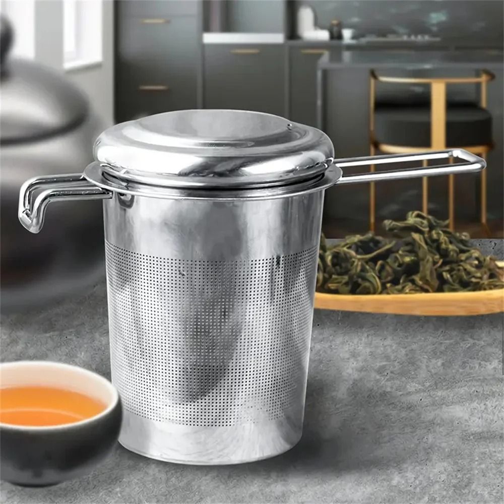 Stainless Steel Tea Filter with Folding Handle and Lid