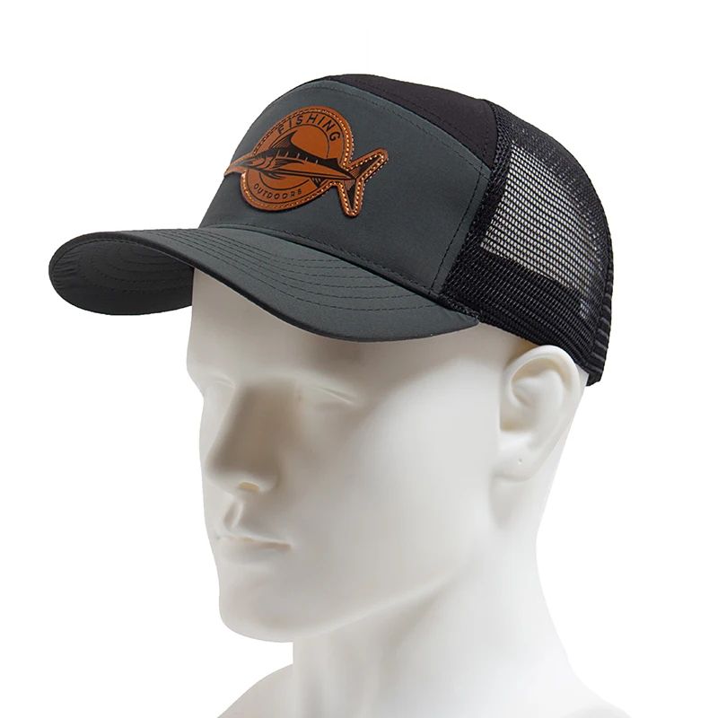 Shark Leather Label 7 Panel Mesh Trucker Cap