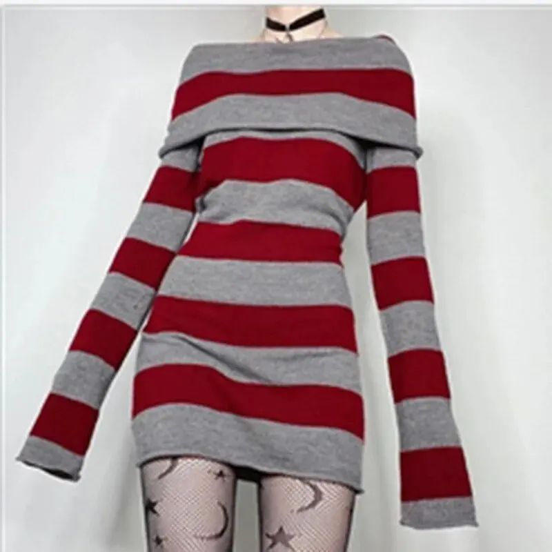 Womens Striped Boat-Neck Bodycon Mini Dress
