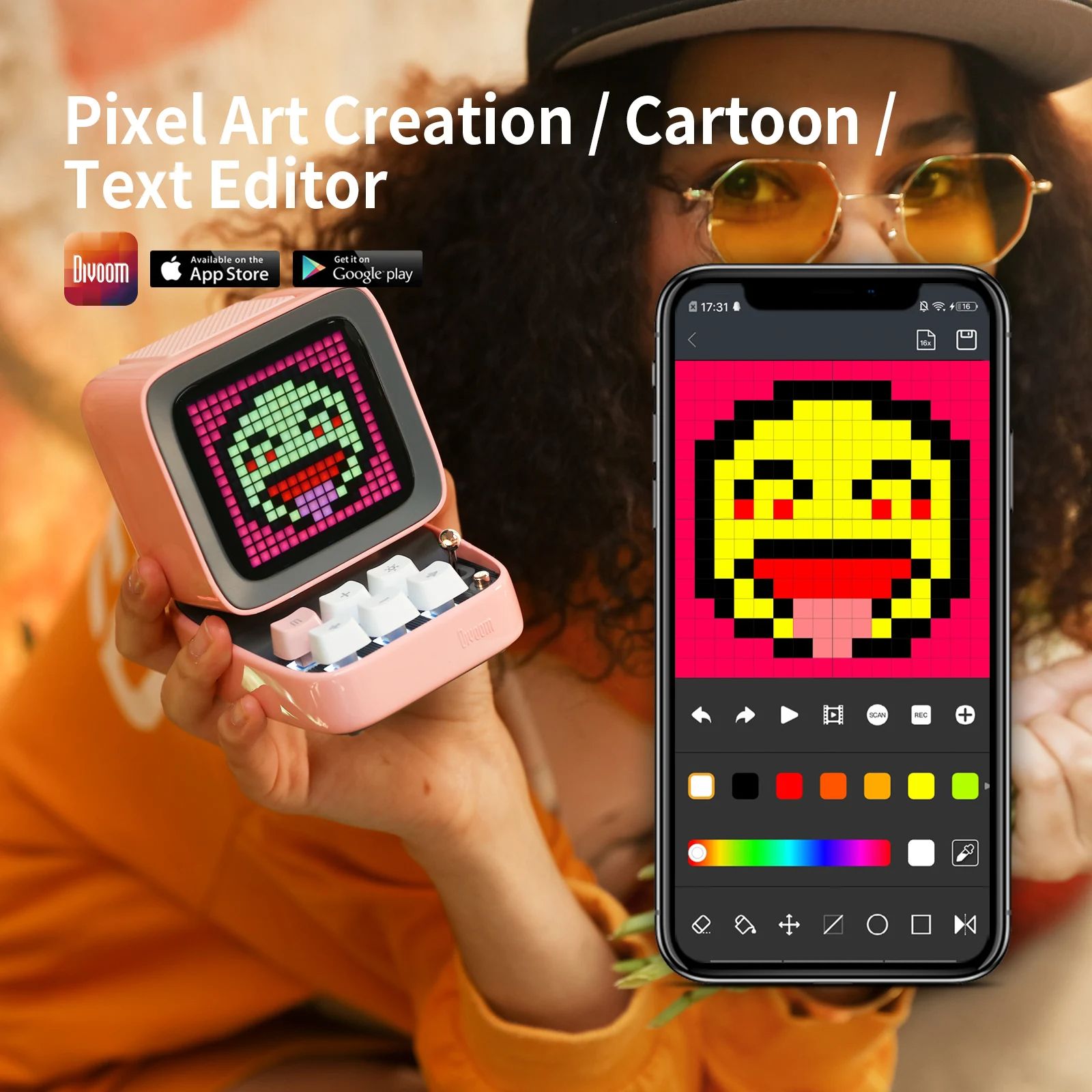 Divoom Ditoo-Pro Retro Pixel Art Bluetooth Speaker with Smart Alarm and DIY LED Display, Gift for Home Light Decoration