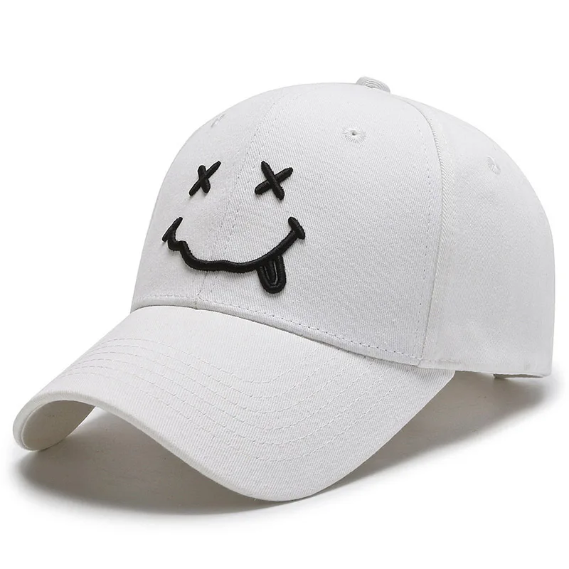 Black Cotton Adjustable Snapback, Women Smile Face Embroidery Baseball Caps, Funny Hip Hop Cap Autumn Dad Hats