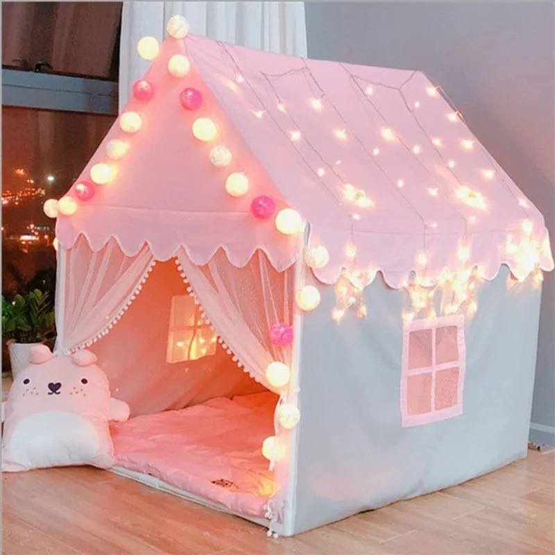 Childrens Tent Folding Tipi Portable Baby Play House Large Pink Princess Castle Child Room Decor