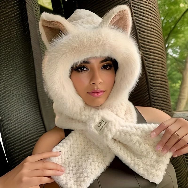 Womens Cat Ear Beanie with Pom Pom Soft Fleece Lined Winter Hat