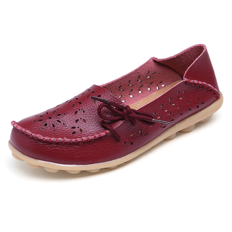 Soft Genuine Leather Womens Flats, Casual Breathable Slip-On Loafers & Summer Driving Shoes