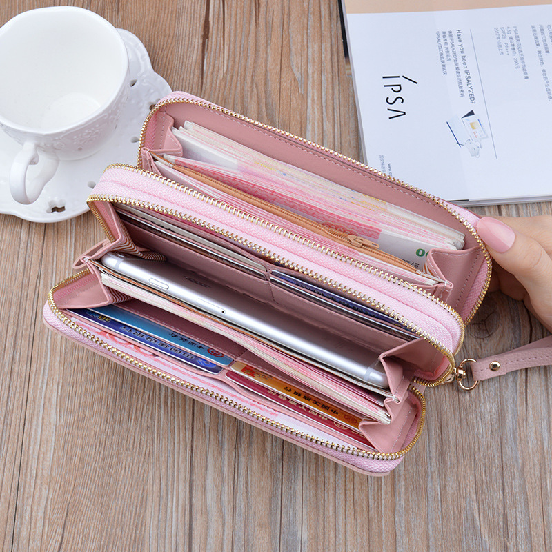 Double Women's Purses, New Women's Wallet, Long Fashion Simple Handbags, Lychee Pattern, Large Capacity