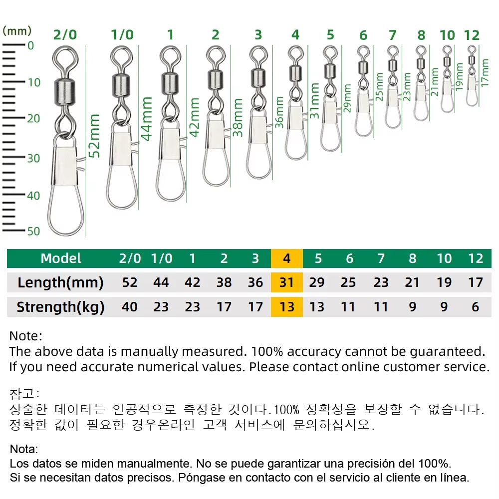 Stainless Steel Fishing Rolling Swivels with Interlock Snap 50-Pack